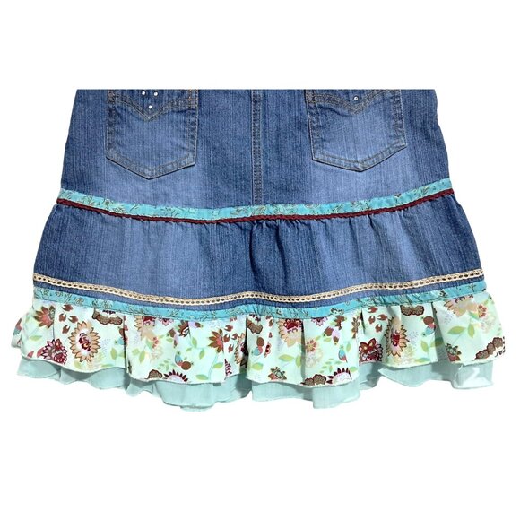 Mary-Kate & Ashley Girls Denim Skirt Size 14 Floral Ruffle Trim Cotton Blend - Picture 7 of 9